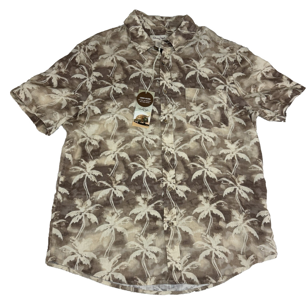 New Panama Jack Men's Short Sleeve Sz Medium Shirt M Linen Blend Hawaiian Beach